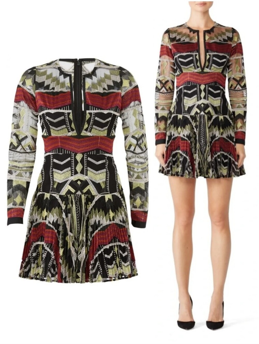 Alexis Nalory Aztec Embroidered Geometric Mini Dress